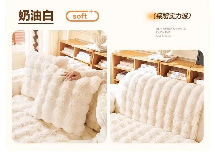 Thicken Imitation Rabbit Fur Plush Sofa Slipcover Non-slip Soft Sofa Towel Couch Cushion For Living Room Modern Home Decor Writings On The Wall 