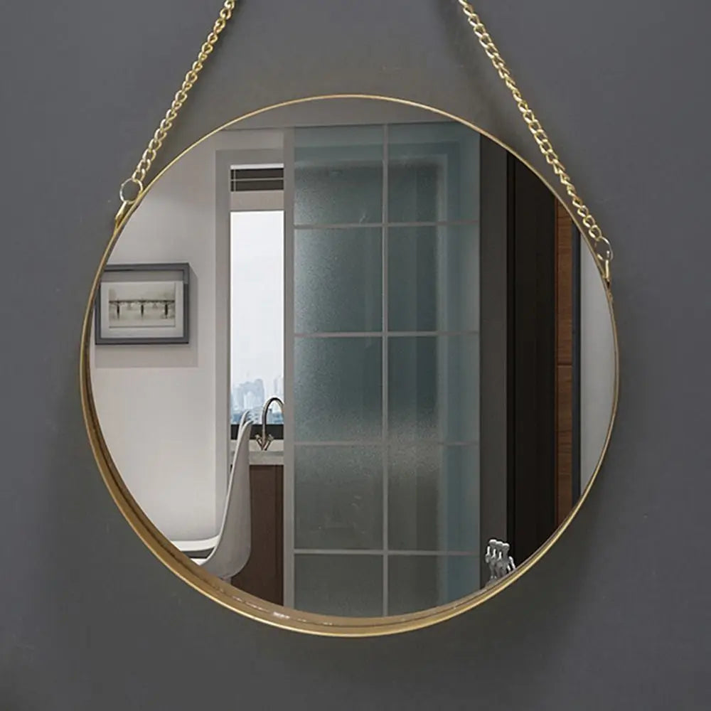 Wrought Iron Nordic Decorative Mirror Round/Hexagonal/Rectangle Metal Chain Creative Makeup Mirror Stable Single-sided