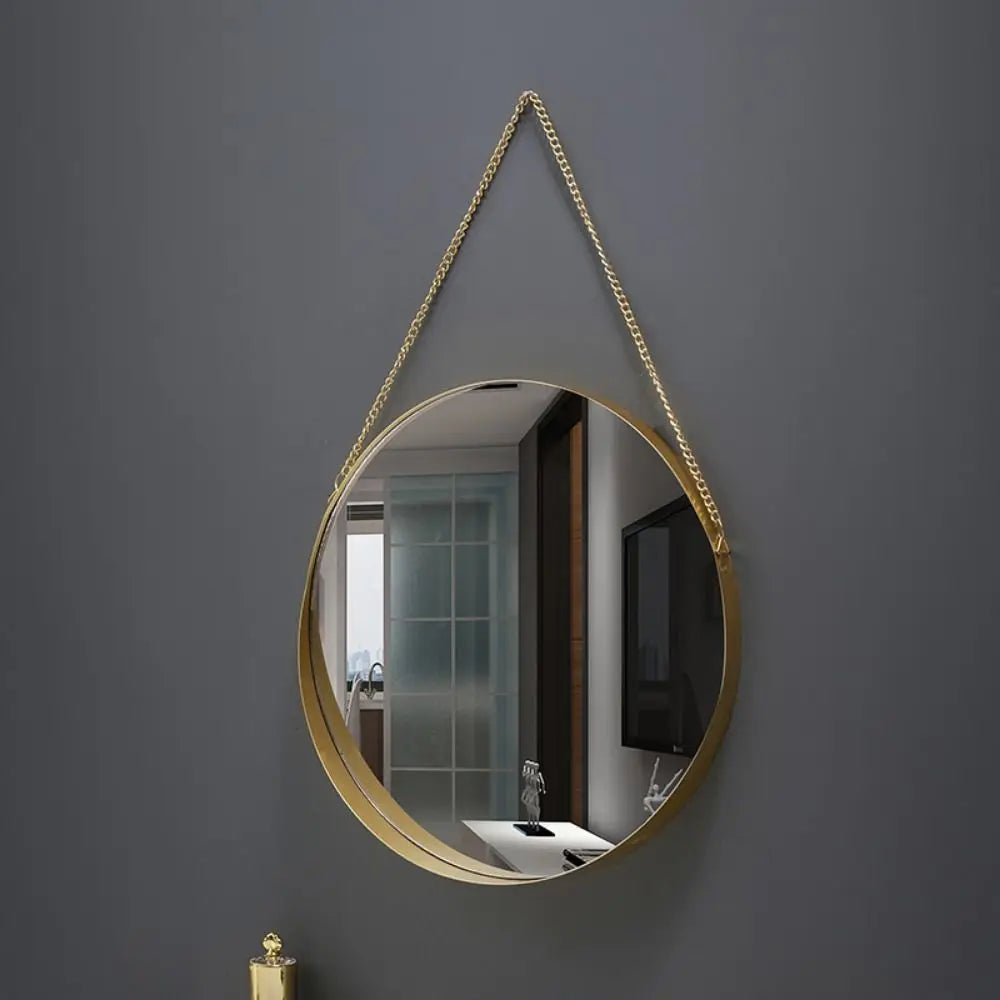 Wrought Iron Nordic Decorative Mirror Round/Hexagonal/Rectangle Metal Chain Creative Makeup Mirror Stable Single-sided