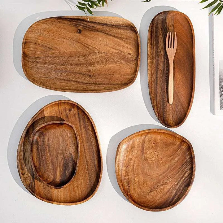 Solid Wood Dinner Plates Irregular Oval Serving Tray Fruit Dishes Dry Fruit Sushi Tea Tray Bread Wooden Plate Home Decoration Writings On The Wall 