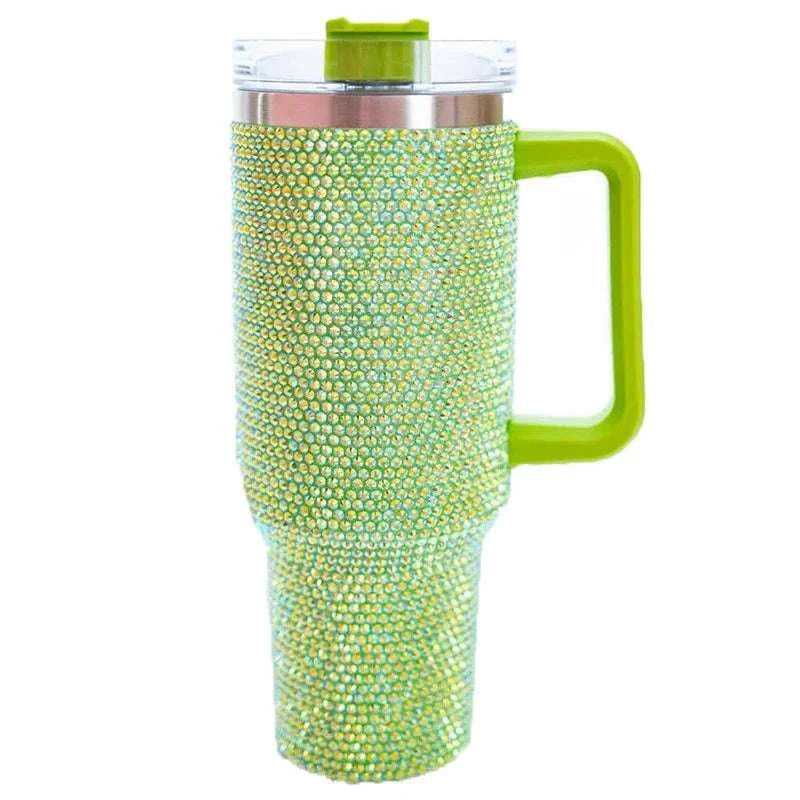 40oz Shiny Diamond Shiny Diamond Tumble Coffee Insulation Cup Stainless Steel Car Bottle Straw Large Capacity Rhinestone Cup Writings On The Wall 