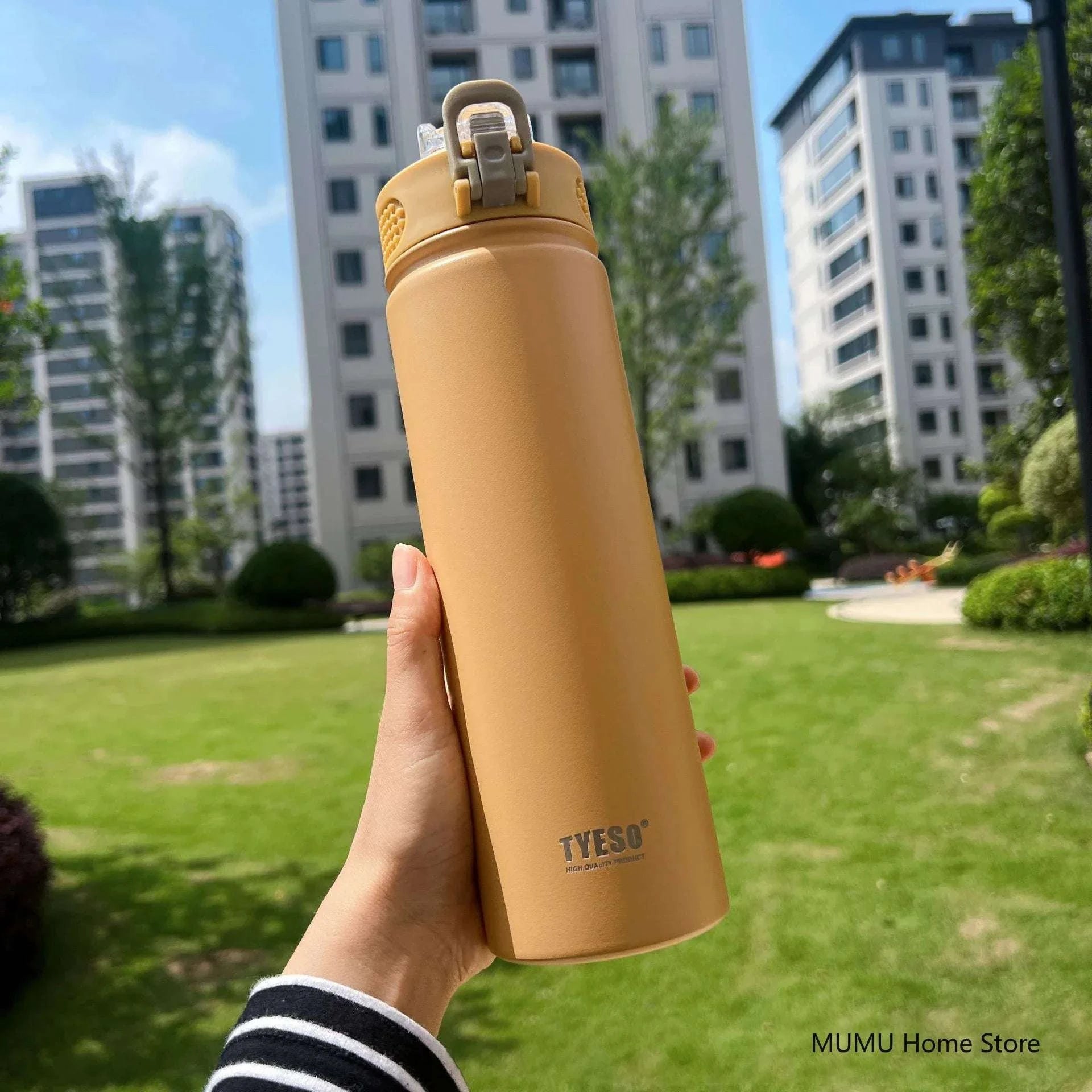 TYESO 600/750ML Thermos Bottle With Straw Stainless Steel Car Thermal Cup Sports Water Bottles Keeps Cold and Heat Thermal Mug Writings On The Wall 