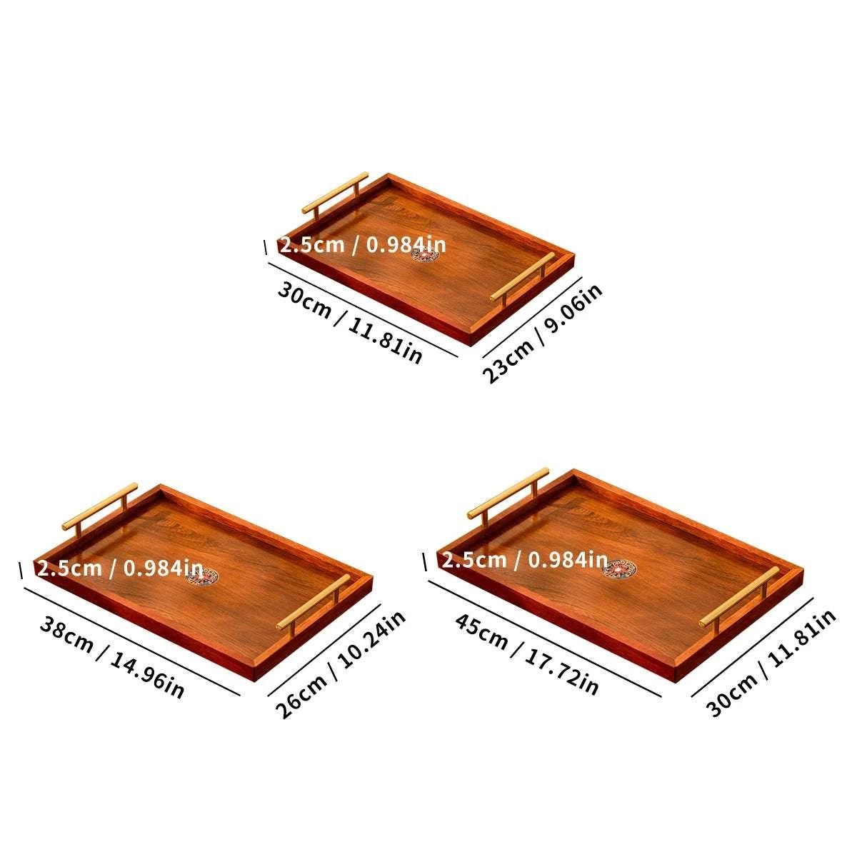 Wooden Serving Tray Set of 3 with Metal Handles - Multi-functional Breakfast, Party & Storage Platters (Brown) Writings On The Wall 