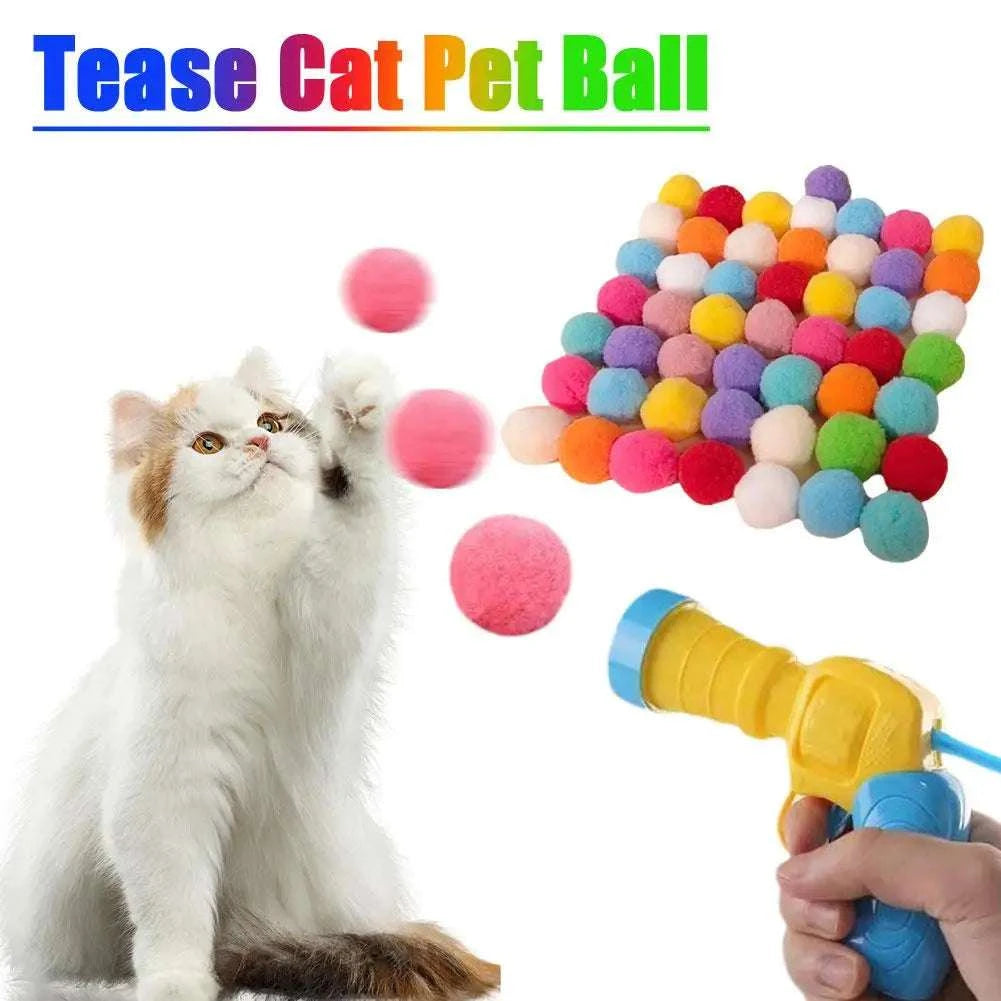 Cat Toys Interactive Launch Training Toy For Pet Kitten Creative Mini Shooting Gun Games Stretch Plush Ball Toys Pet Supplies Writings On The Wall 