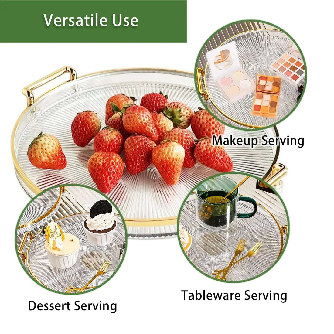 Round Serving Decorative Tray Plastic Serving Tray Kitchen Storages Decor for Party Coffee Table for Living Room Bathroom Writings On The Wall 