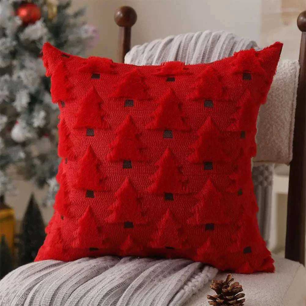 2Pcs 3D Plush Embroidery Christmas Tree Pillowcases Soft Comfortable Shape-resistant Simple Temperament Velvet Pillowcases Writings On The Wall 