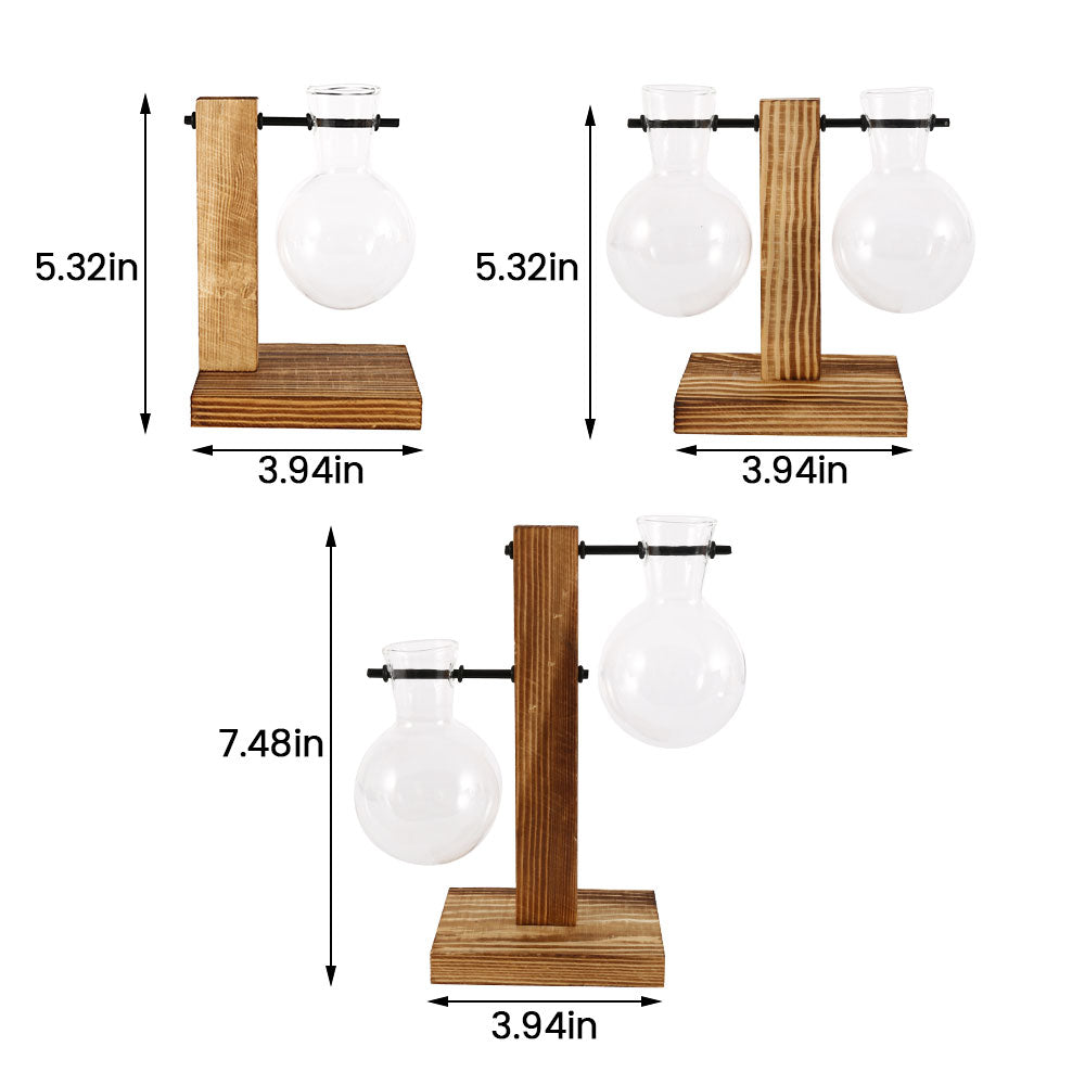 Creative Glass Desktop Planter Bulb Vase Wooden Stand Hydroponic Plant Container Home Tabletop Decor Vases