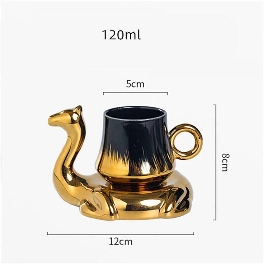 1PC Camel shaped coffee cup and plate set, ceramic small mug, 110ml/3.7oz creative cup Writings On The Wall 