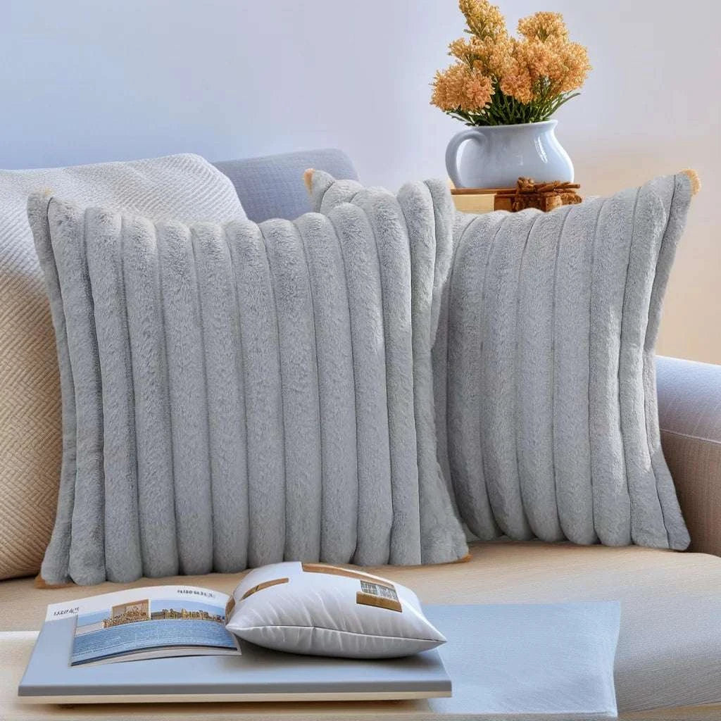 pack of 2 of artificial plush pillowcases, luxurious soft striped decorative pillowcases, suitable for sofa interiors Writings On The Wall 