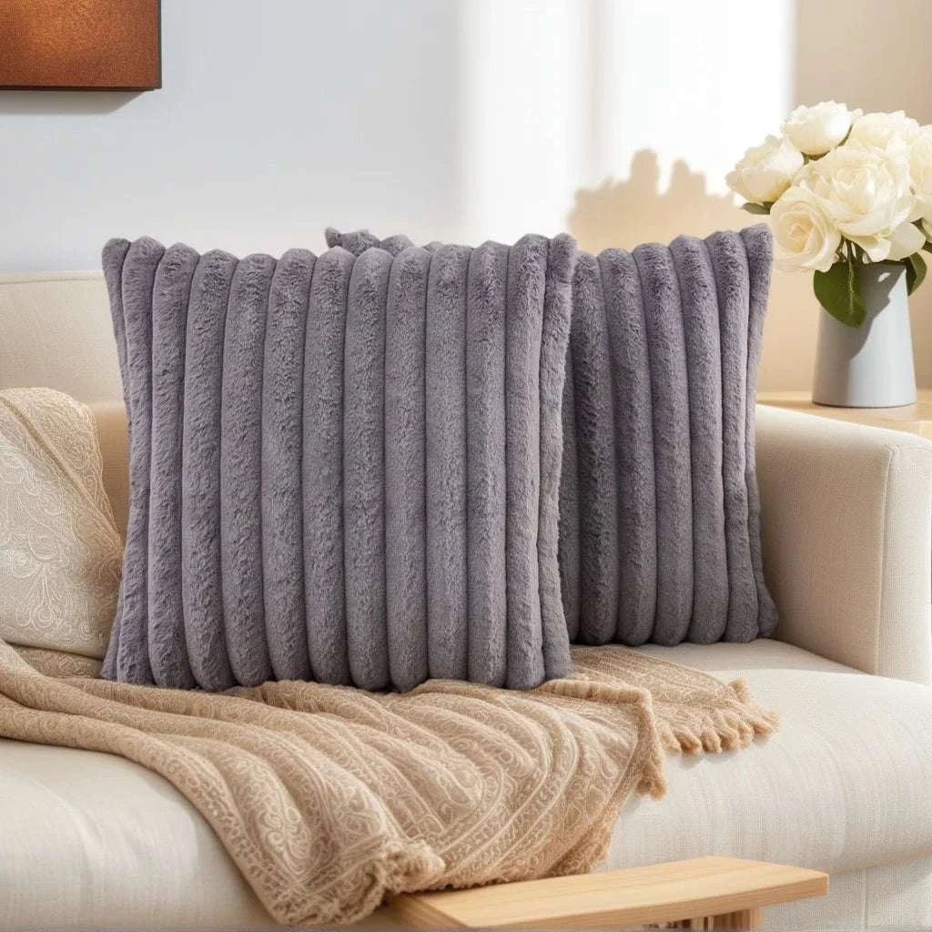pack of 2 of artificial plush pillowcases, luxurious soft striped decorative pillowcases, suitable for sofa interiors Writings On The Wall 