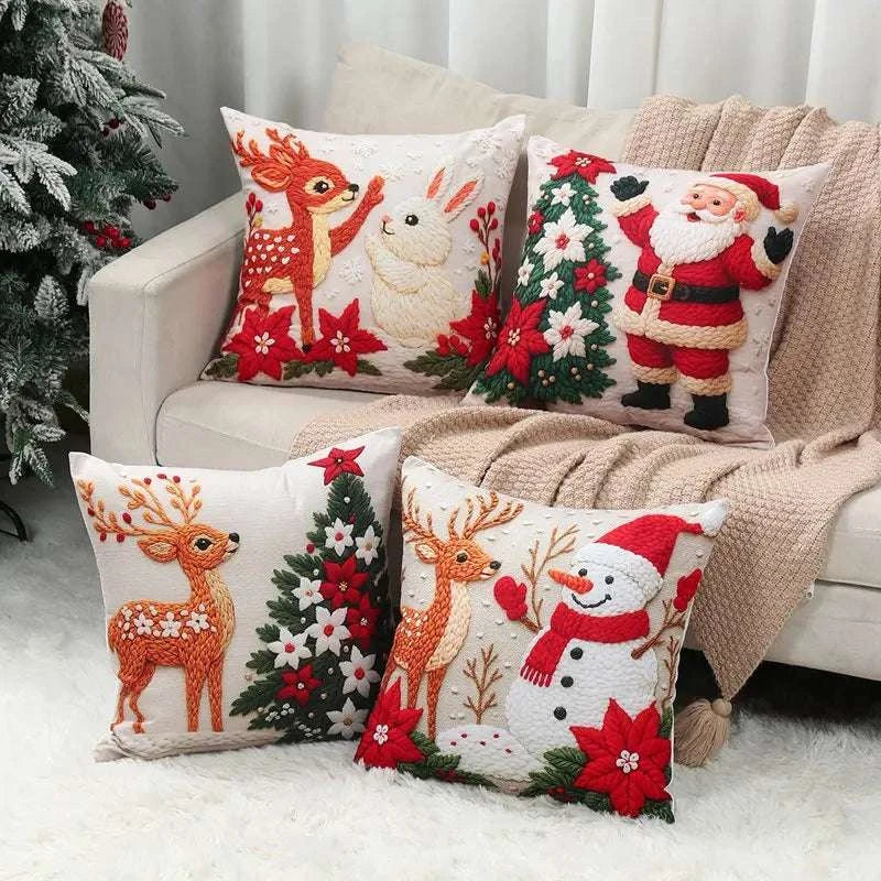 4pcs Merry Christmas Cushion Cover Home Decorations 2025 Christmas Ornament Pillow Case Xmas Navidad Gifts New Year Gifts 2026 Writings On The Wall 