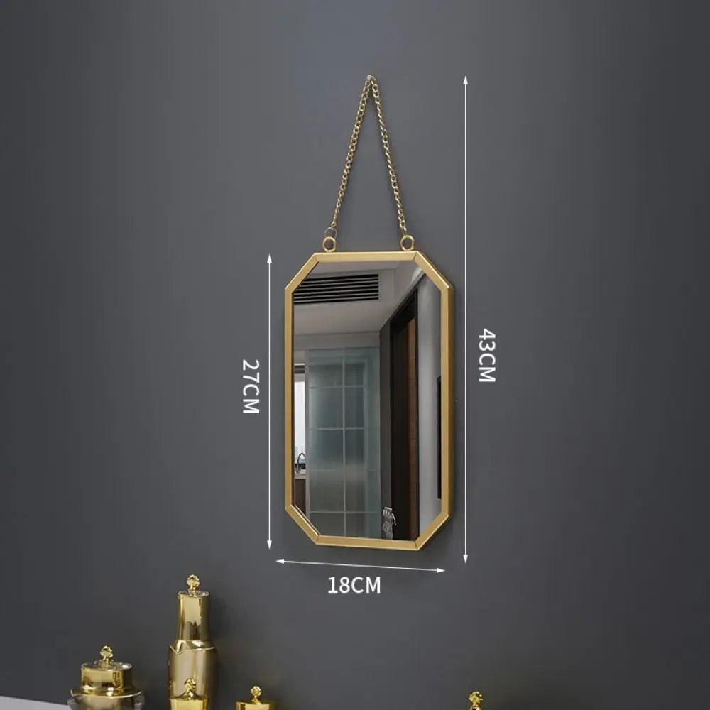 Wrought Iron Nordic Decorative Mirror Round/Hexagonal/Rectangle Metal Chain Creative Makeup Mirror Stable Single-sided
