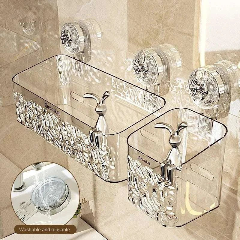 Shower Suction Cup Shelf Basket Light Glacier Pattern One Second Installation bathroom Organizer Storage Rotating to Suck Remove Writings On The Wall 