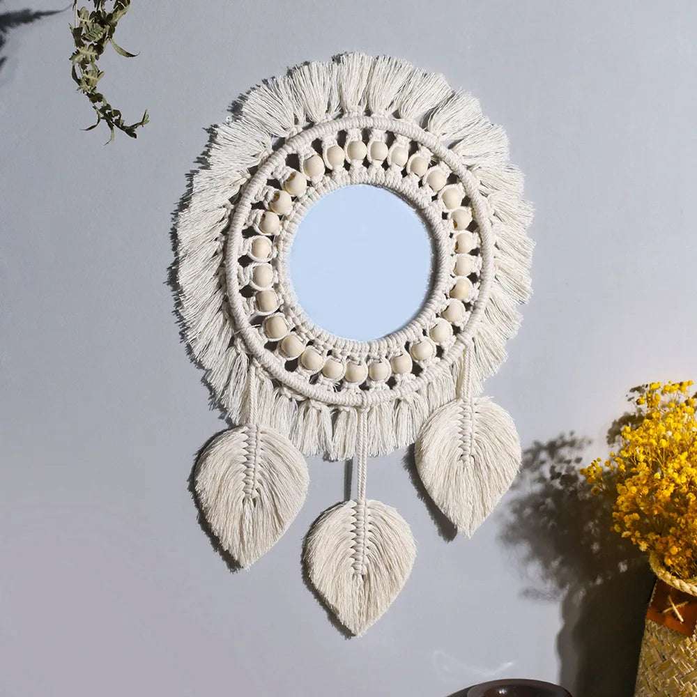 Wall Mirror Macrame Decorative Mirrors Boho Home Decor Wall Hanging Mirror for Living Room Decoration Bedroom Baby Nursery Gift Writings On The Wall 