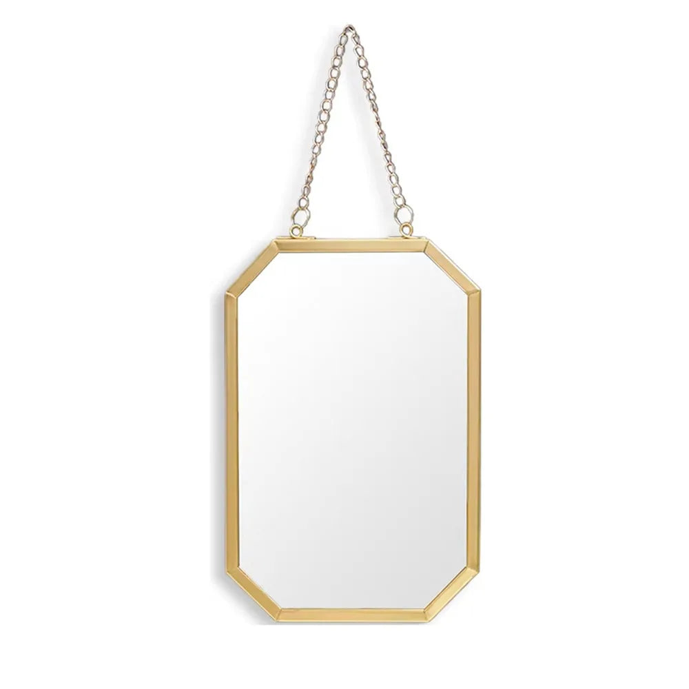 Wrought Iron Nordic Decorative Mirror Round/Hexagonal/Rectangle Metal Chain Creative Makeup Mirror Stable Single-sided