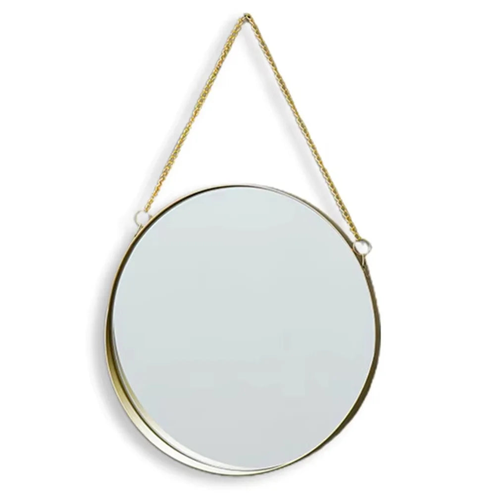 Wrought Iron Nordic Decorative Mirror Round/Hexagonal/Rectangle Metal Chain Creative Makeup Mirror Stable Single-sided