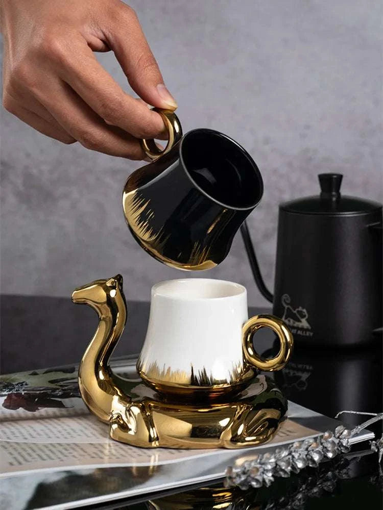 1PC Camel shaped coffee cup and plate set, ceramic small mug, 110ml/3.7oz creative cup Writings On The Wall 