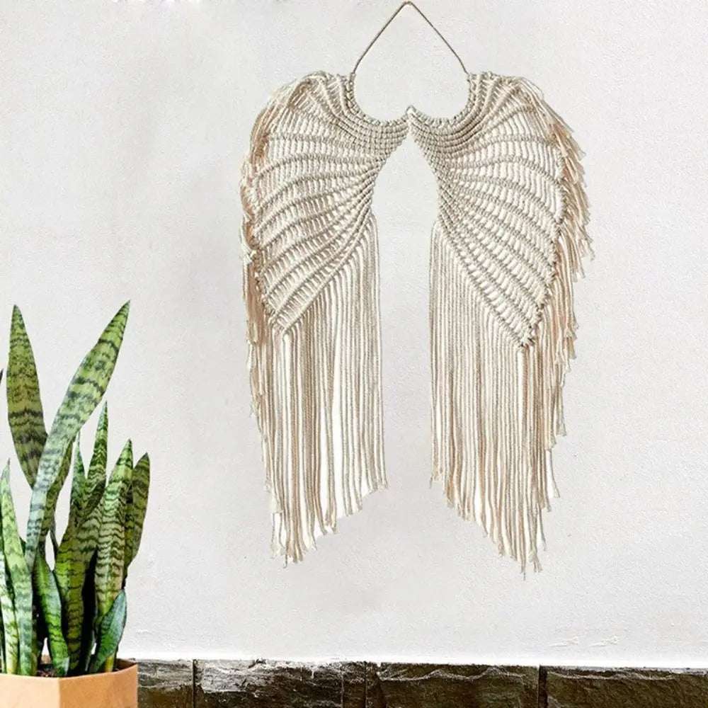 Macrame Wing Tapestry Boho Style Hand-woven Wall Hanging Ornaments with Tassels Symmetrical Background Wall Decoration Writings On The Wall 