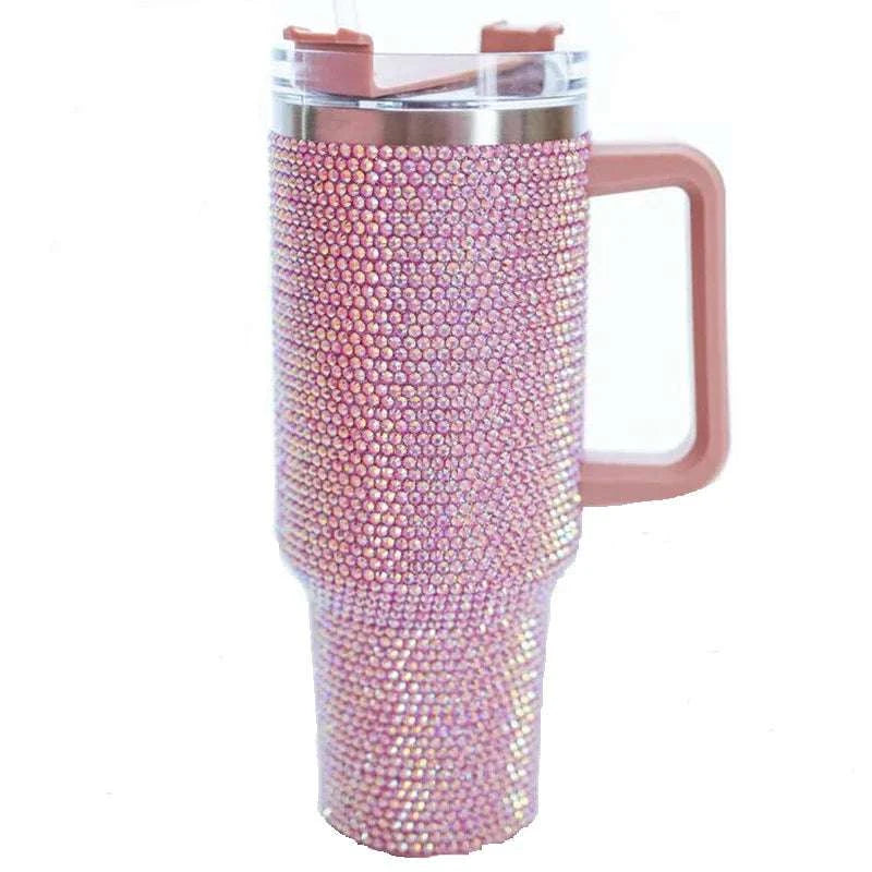 40oz Shiny Diamond Shiny Diamond Tumble Coffee Insulation Cup Stainless Steel Car Bottle Straw Large Capacity Rhinestone Cup Writings On The Wall 