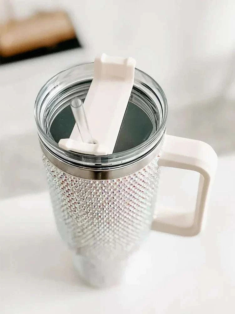 40oz Shiny Diamond Shiny Diamond Tumble Coffee Insulation Cup Stainless Steel Car Bottle Straw Large Capacity Rhinestone Cup Writings On The Wall 