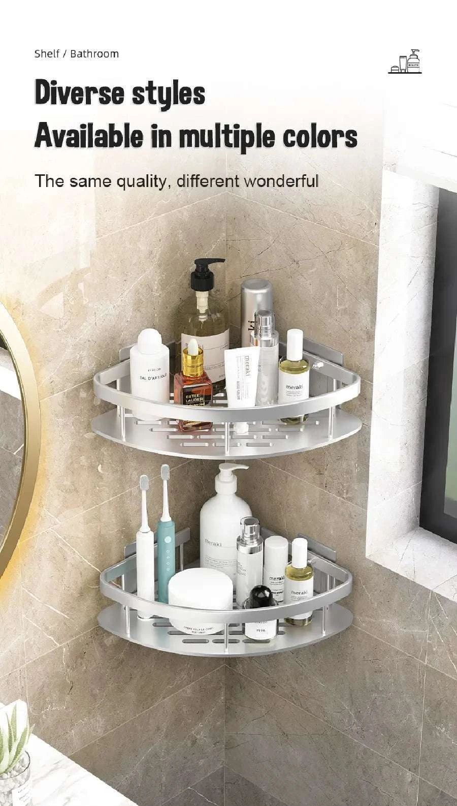 Bathroom Shelves Wall Mounted No Drill Space Aluminum Shower Corner Caddy Storage Shelf Kitchen Organizer Rack Floating Shelf Writings On The Wall 