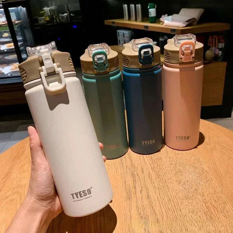 TYESO 600/750ML Thermos Bottle With Straw Stainless Steel Car Thermal Cup Sports Water Bottles Keeps Cold and Heat Thermal Mug Writings On The Wall 