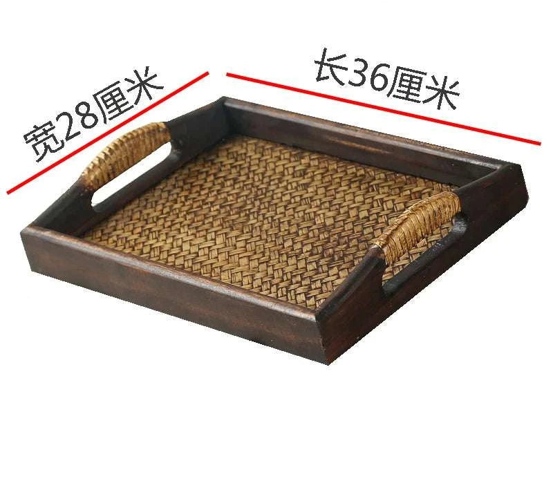 Wooden Tray Thai Rattan Beauty Salon Tray Hotel Rectangular Water Cup Tea Cup Storage Tea Tray Writings On The Wall 