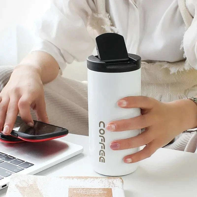 High Quality 304 Stainless Steel Travel Coffee Mug 400ML Double Wall Insulated Leak Proof Cup for Home Office Christmas Present Writings On The Wall 