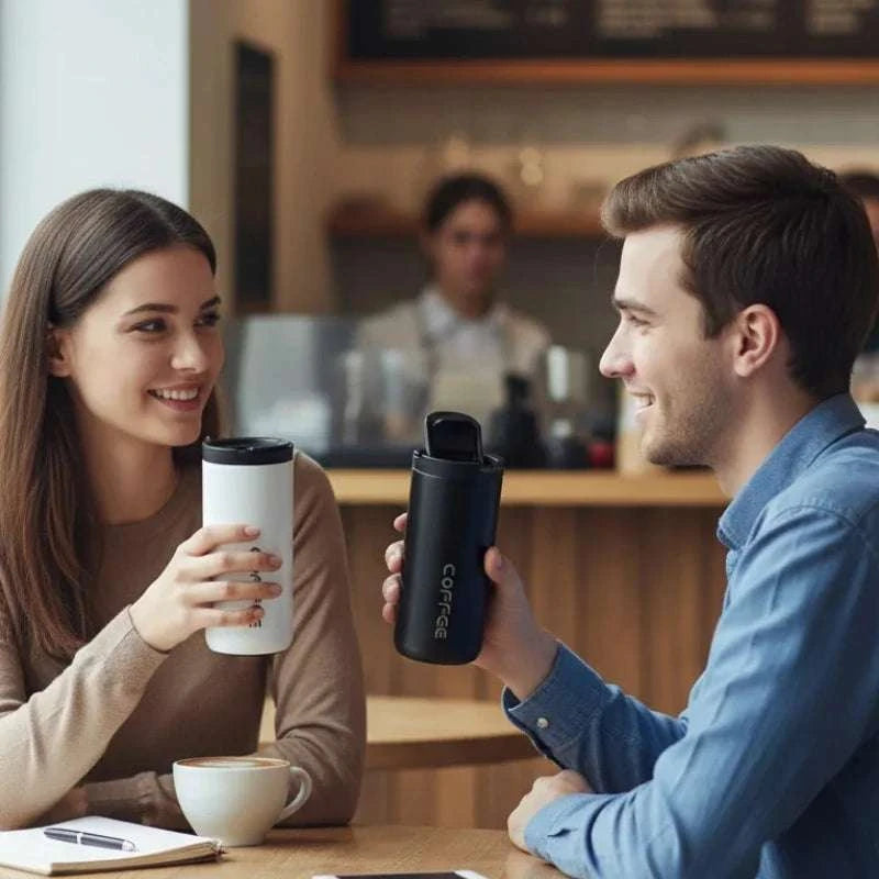 High Quality 304 Stainless Steel Travel Coffee Mug 400ML Double Wall Insulated Leak Proof Cup for Home Office Christmas Present Writings On The Wall 