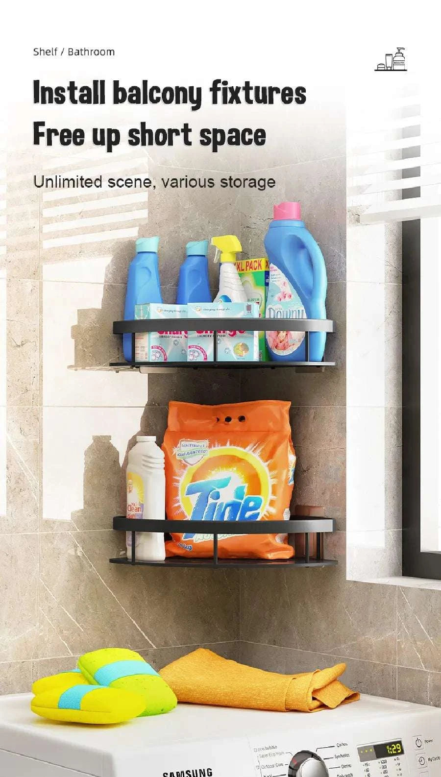 Bathroom Shelves Wall Mounted No Drill Space Aluminum Shower Corner Caddy Storage Shelf Kitchen Organizer Rack Floating Shelf Writings On The Wall 