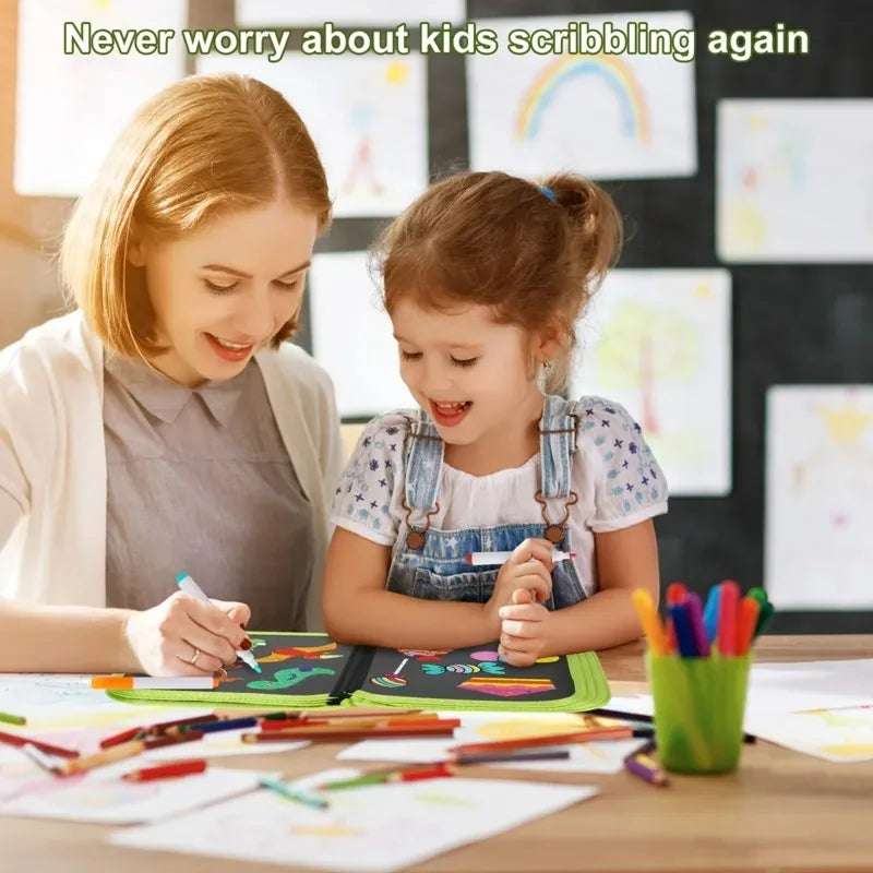 Montessori Portable Painting Book Set Magic Blackboard Coloring Pen Wiping Reusable Drawing Diy Puzzle Educational Toys Writings On The Wall 