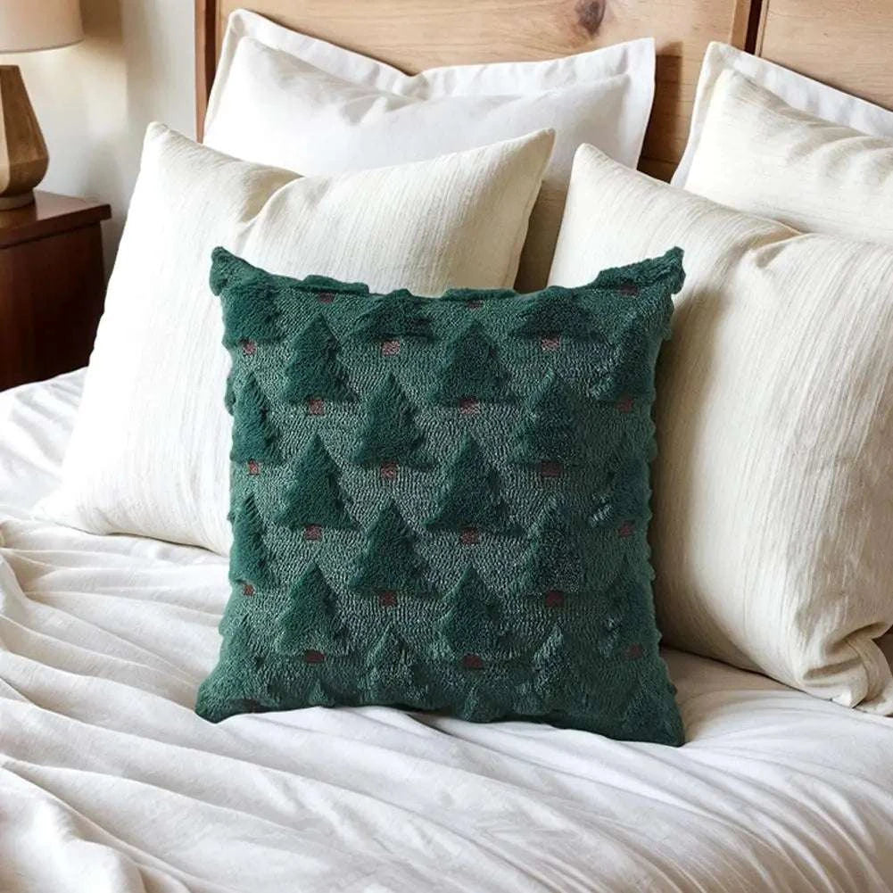 2Pcs 3D Plush Embroidery Christmas Tree Pillowcases Soft Comfortable Shape-resistant Simple Temperament Velvet Pillowcases Writings On The Wall 