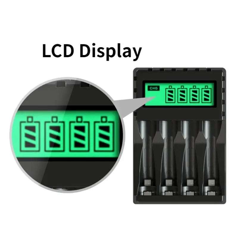 4 Slots Inteligent LCD Display Battery Charger Suitable for 1.2V AAAVAA Ni-Cd/Ni-Mh Rechargeable Battery Fast Charging Durable Writings On The Wall 