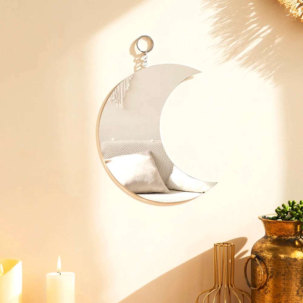 Gold Moon Mirror Acrylic Makeup Mirror Hanging Decorative Mirrors for Wall Bedroom Living Room Bathroom Apartment Home Decor Writings On The Wall 