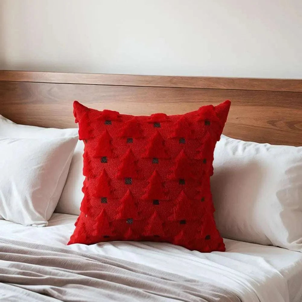 2Pcs 3D Plush Embroidery Christmas Tree Pillowcases Soft Comfortable Shape-resistant Simple Temperament Velvet Pillowcases Writings On The Wall 
