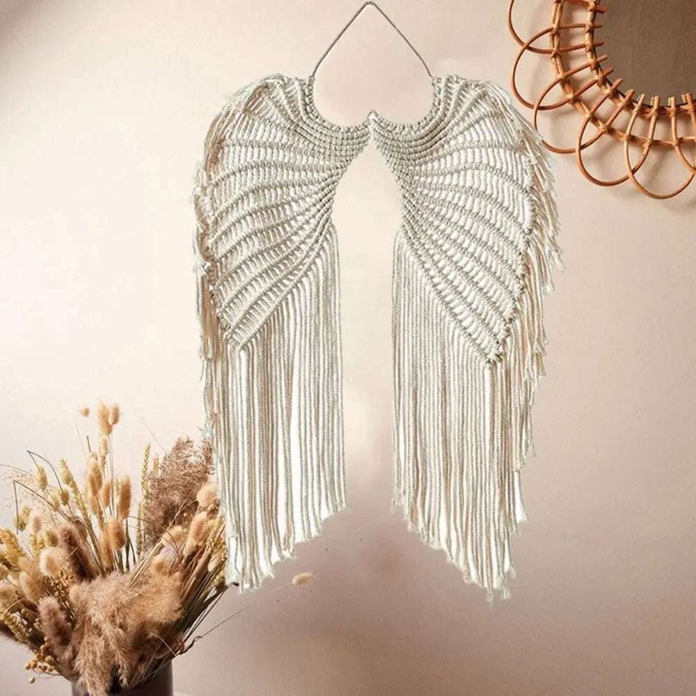 Macrame Wing Tapestry Boho Style Hand-woven Wall Hanging Ornaments with Tassels Symmetrical Background Wall Decoration Writings On The Wall 