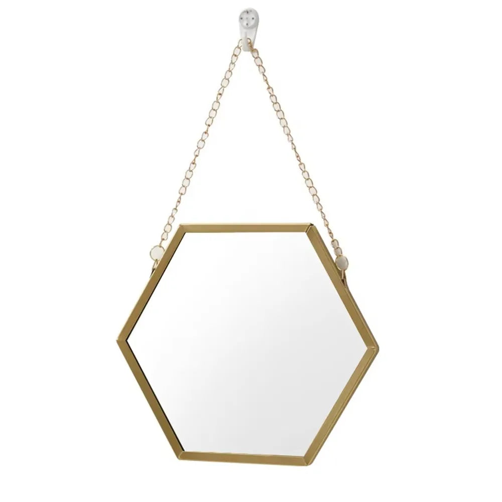 Wrought Iron Nordic Decorative Mirror Round/Hexagonal/Rectangle Metal Chain Creative Makeup Mirror Stable Single-sided