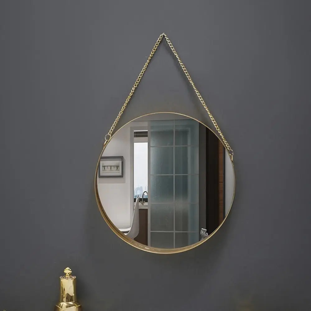 Wrought Iron Nordic Decorative Mirror Round/Hexagonal/Rectangle Metal Chain Creative Makeup Mirror Stable Single-sided