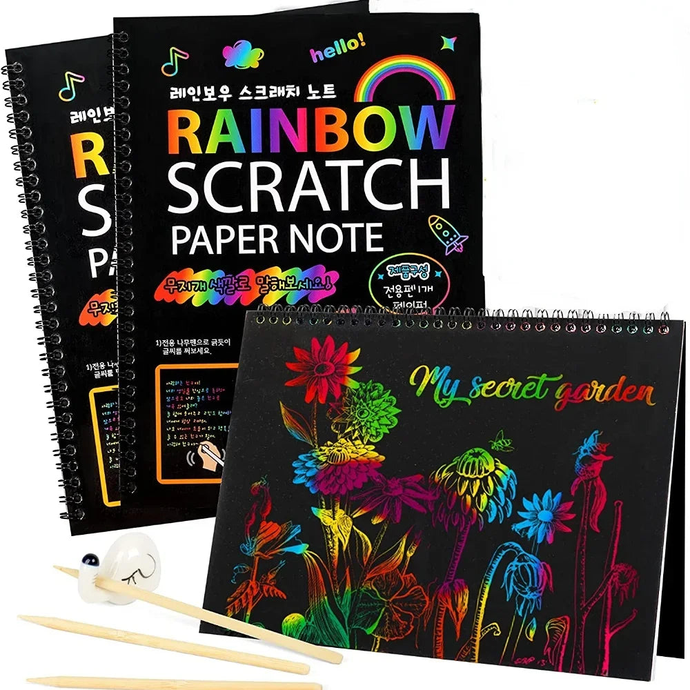 Rainbow Magic Scratch Off Paper Set for Kids Arts Scraping Painting Drawing Toys DIY Graffiti Book Montessori Educational Toys