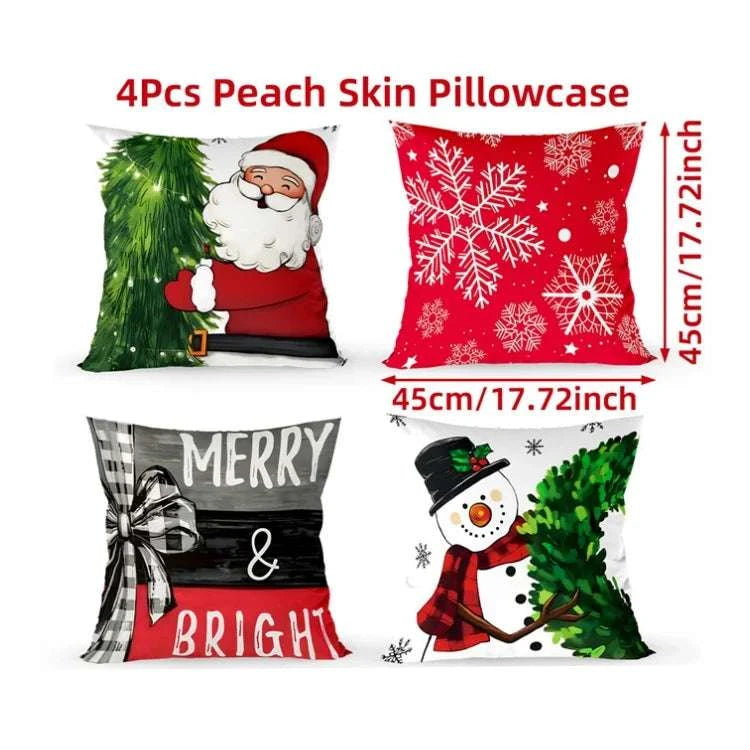 4pcs Merry Christmas Cushion Cover Home Decorations 2025 Christmas Ornament Pillow Case Xmas Navidad Gifts New Year Gifts 2026 Writings On The Wall 