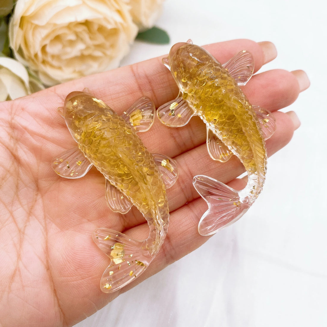 2.3' Natural Crystal Stone Gravel Lucky Koi Fish Figurine Resin Mini Quartz Fancy Carp Statue Home Decor Desk Ornament Gift