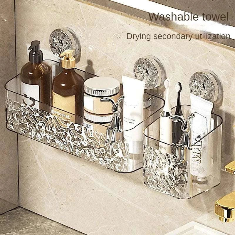 Shower Suction Cup Shelf Basket Light Glacier Pattern One Second Installation bathroom Organizer Storage Rotating to Suck Remove Writings On The Wall 