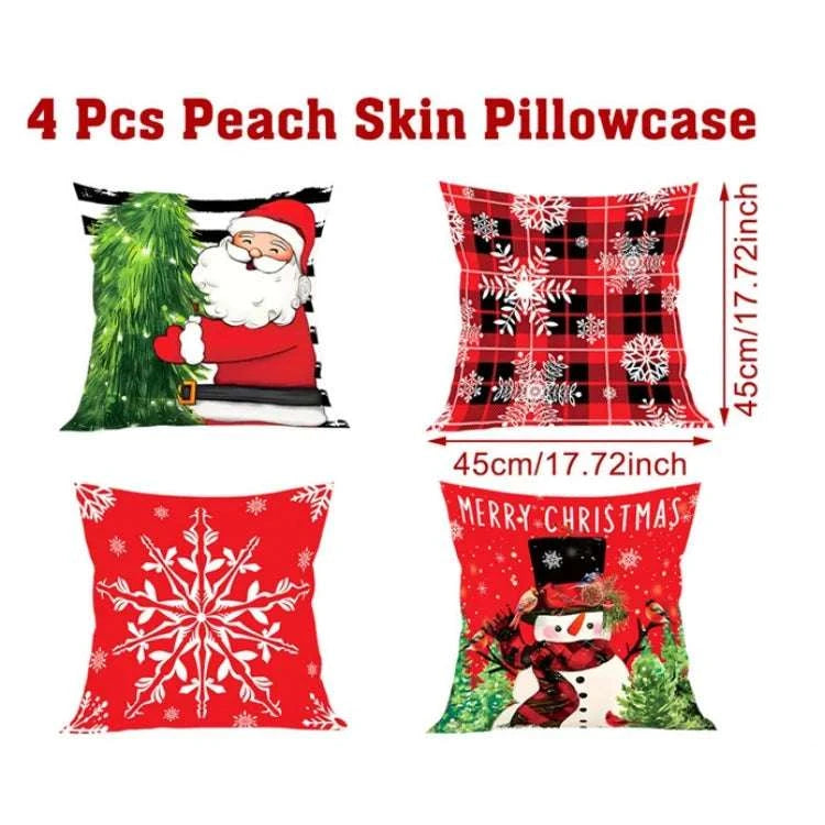 4pcs Merry Christmas Cushion Cover Home Decorations 2025 Christmas Ornament Pillow Case Xmas Navidad Gifts New Year Gifts 2026 Writings On The Wall 