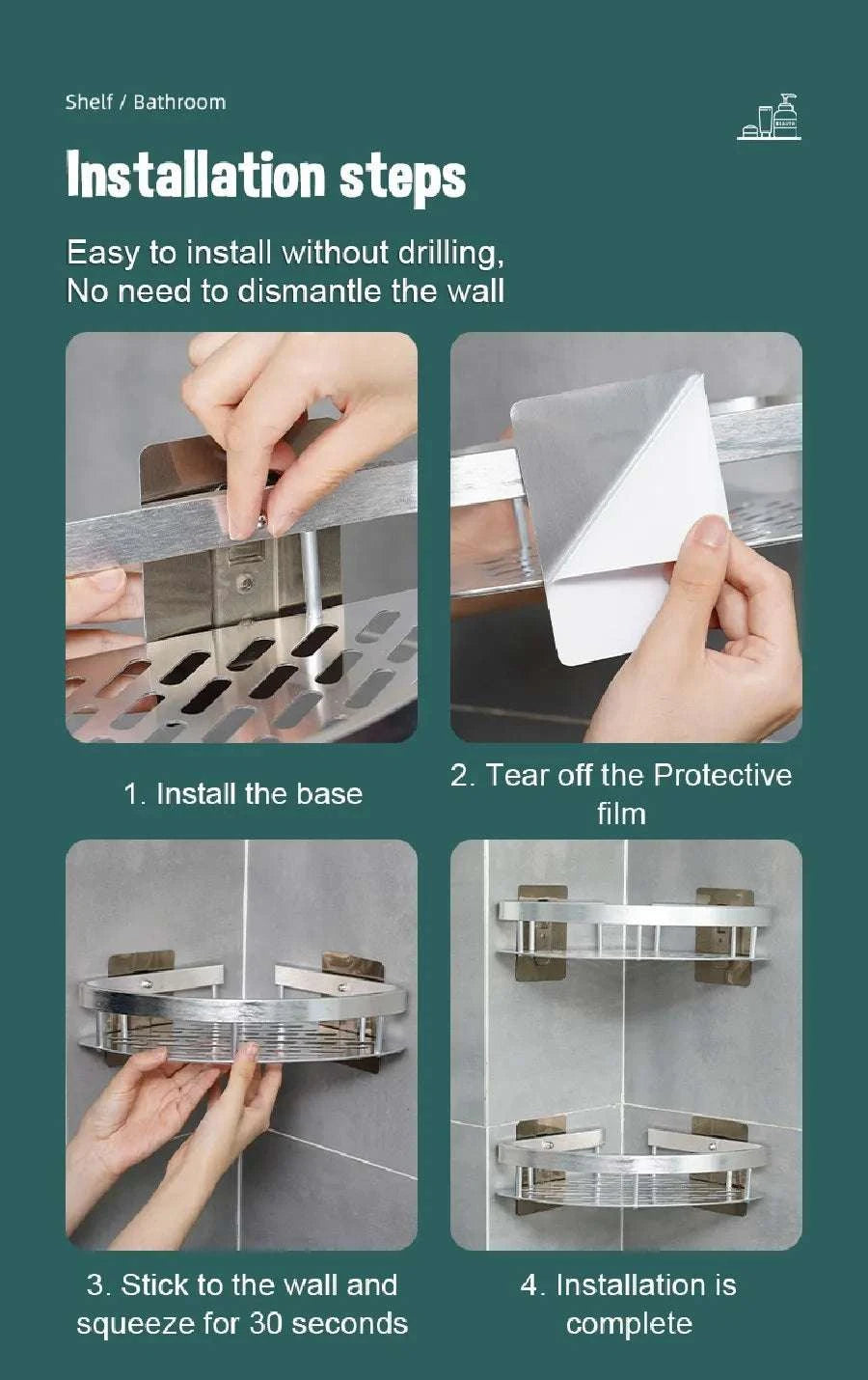 Bathroom Shelves Wall Mounted No Drill Space Aluminum Shower Corner Caddy Storage Shelf Kitchen Organizer Rack Floating Shelf Writings On The Wall 