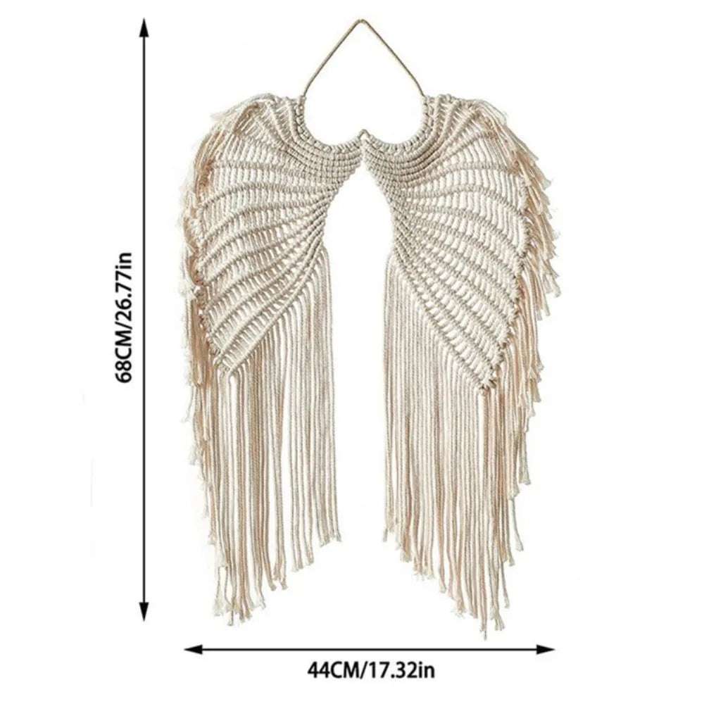 Macrame Wing Tapestry Boho Style Hand-woven Wall Hanging Ornaments with Tassels Symmetrical Background Wall Decoration Writings On The Wall 