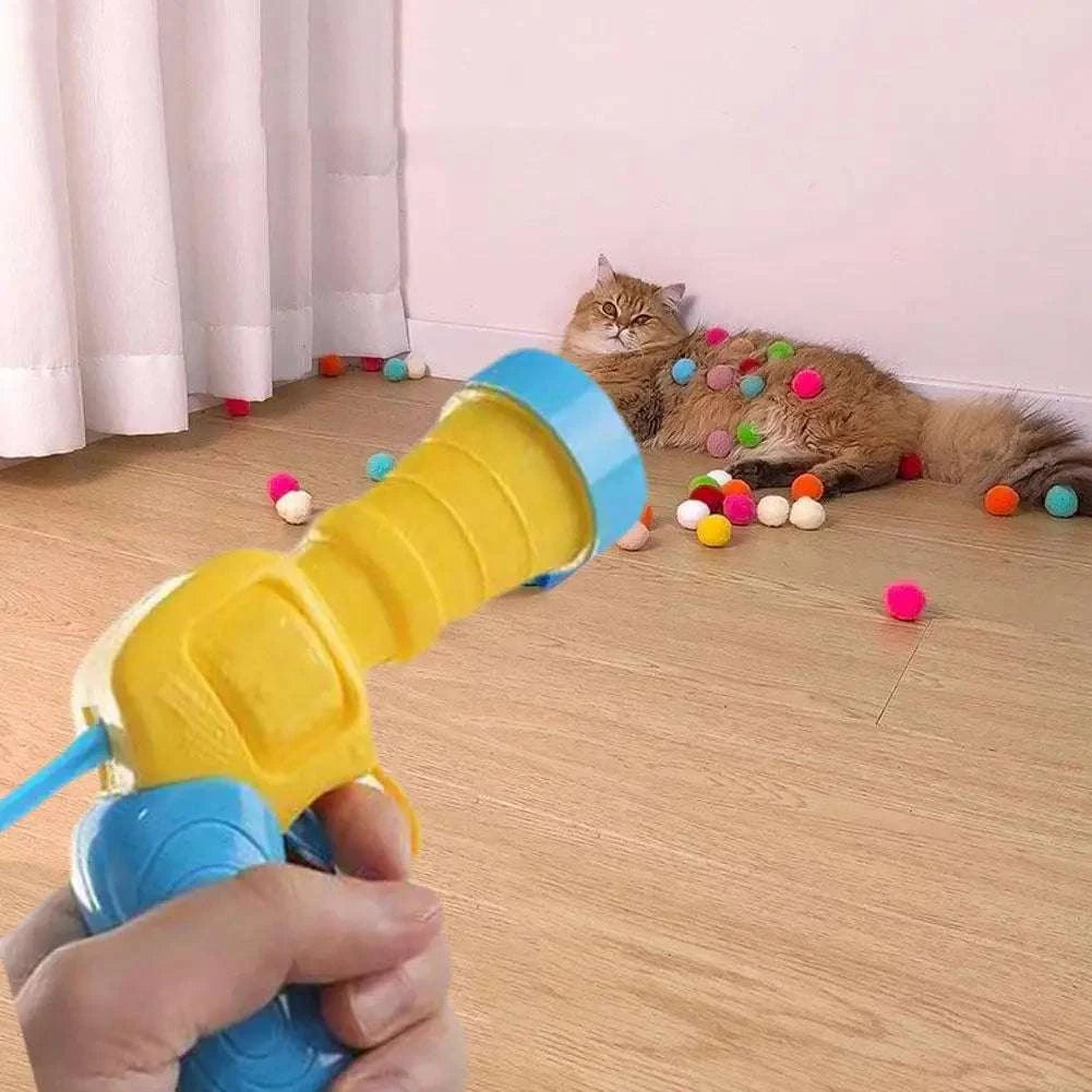 Cat Toys Interactive Launch Training Toy For Pet Kitten Creative Mini Shooting Gun Games Stretch Plush Ball Toys Pet Supplies Writings On The Wall 