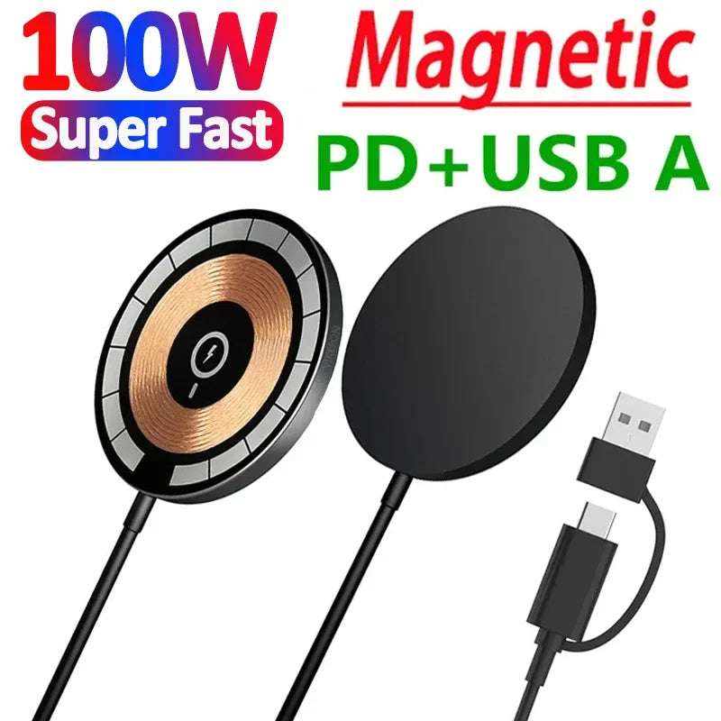 100W Magnetic Wireless Charger Pad Phone Chargers For iPhone 15 14 13 Pro Max Airpods Portable Macsafe PD Fast Charging Station Writings On The Wall 