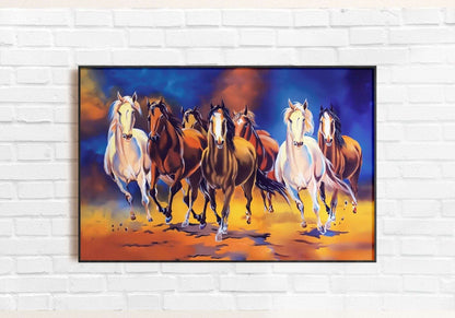 Seven Lucky Horses Painting Writings On The Wall Canvas Print