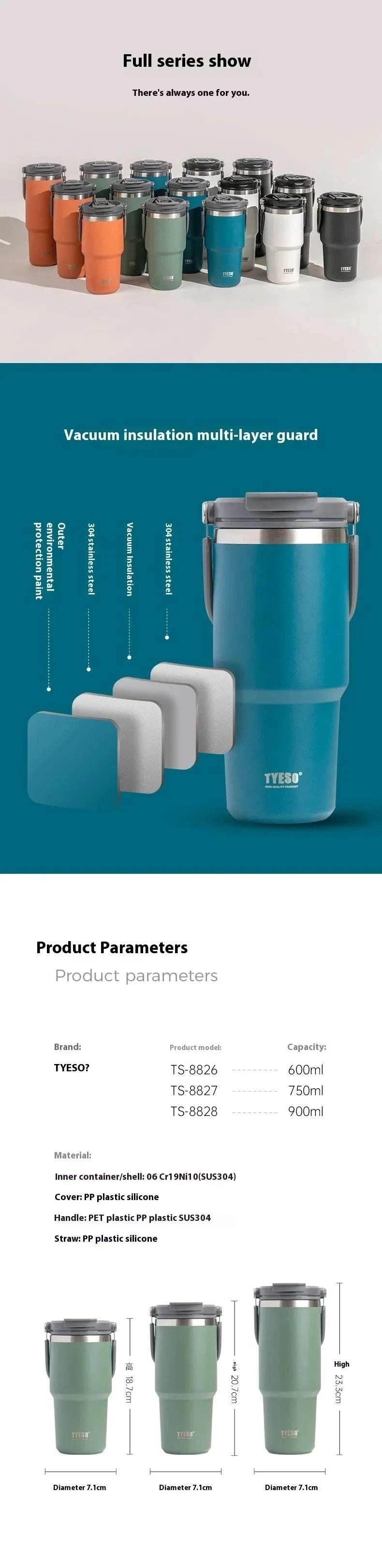 Tyeso Stainless Steel Coffee Cup Cold And Hot Double-layer Insulated Cup Tumbler Thermo Water Bottle Car Travel Mug Vacuum Cup Writings On The Wall 