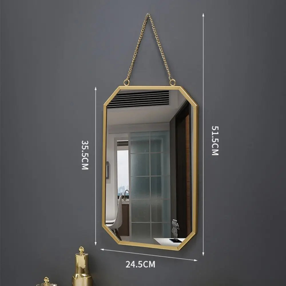 Wrought Iron Nordic Decorative Mirror Round/Hexagonal/Rectangle Metal Chain Creative Makeup Mirror Stable Single-sided